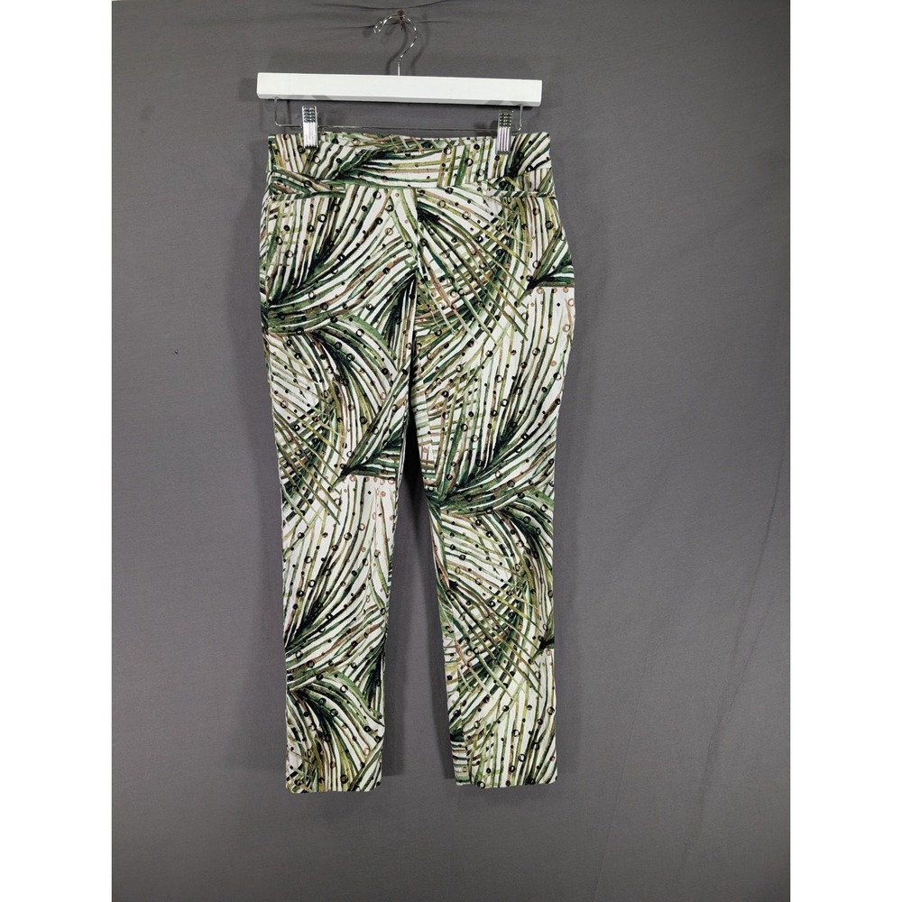 Chicos So Slimming Brigitte Palm Print Ankle Pants Green White‎ 00P US 2P